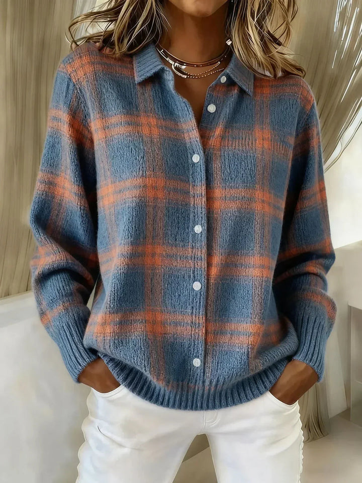 Cardigan a Maglia con Motivo Plaid