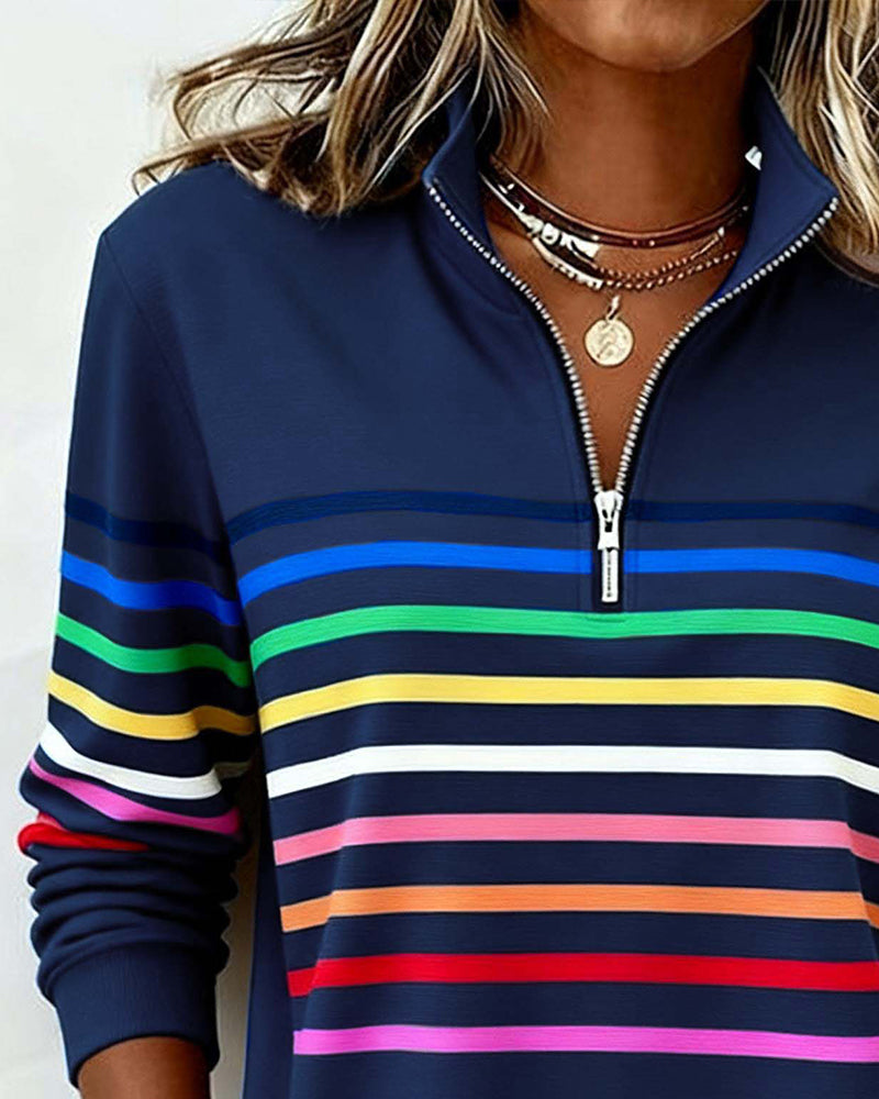 Maglione a Righe con Colletto e Zip