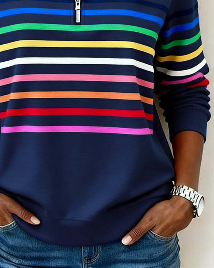 Maglione a Righe con Colletto e Zip