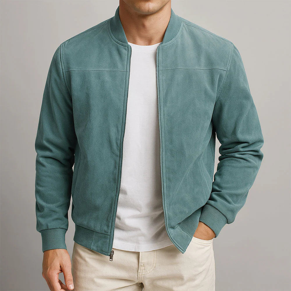 Matteo Bomber in Vera Pelle Scamosciata Blu