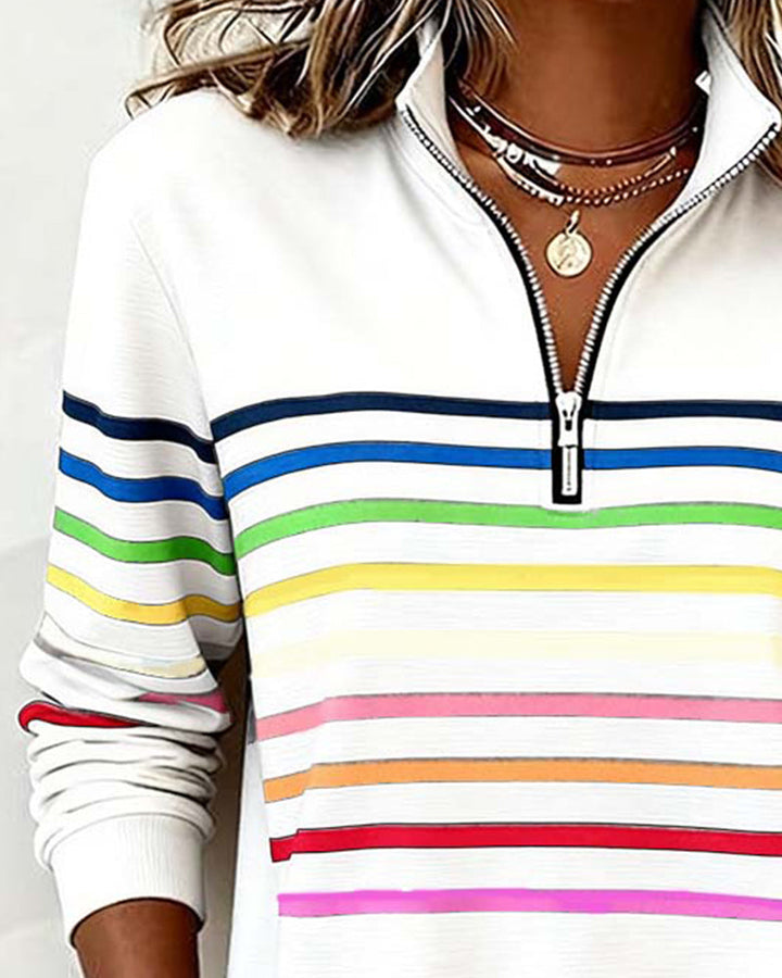 Maglione a Righe con Colletto e Zip