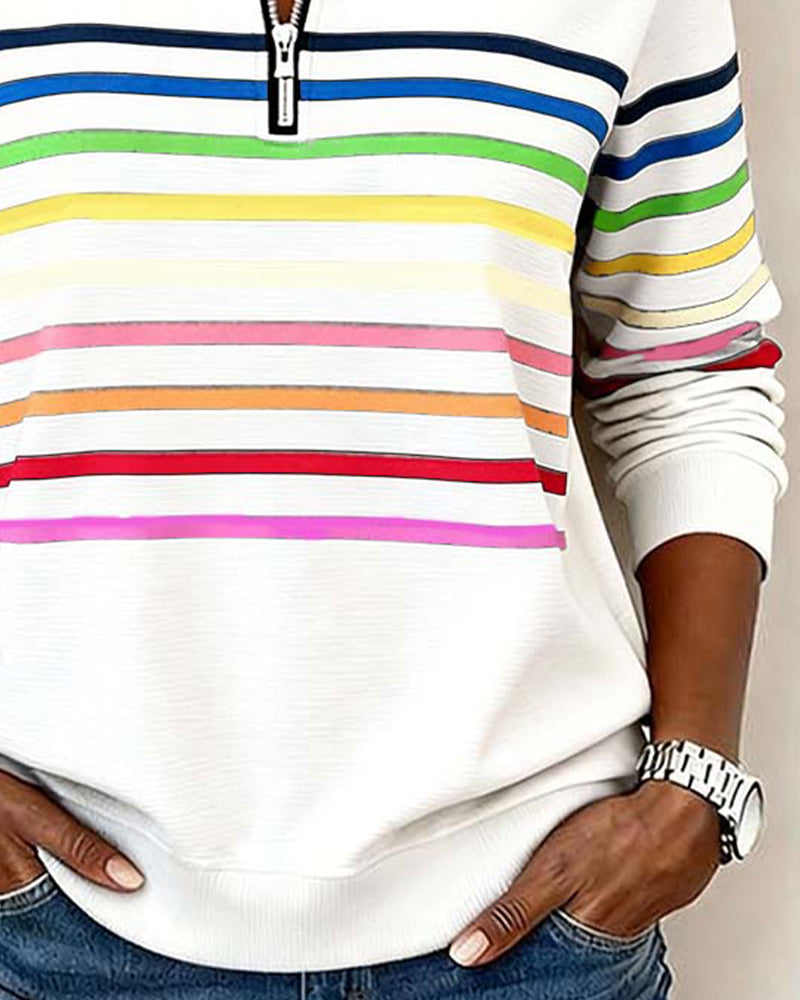 Maglione a Righe con Colletto e Zip