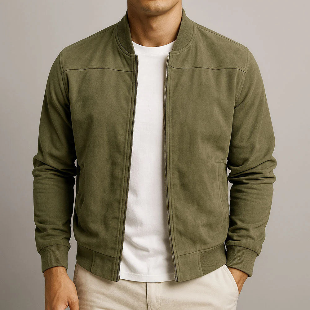 Matteo Bomber in Vera Pelle Scamosciata Verde