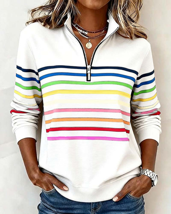 Maglione a Righe con Colletto e Zip