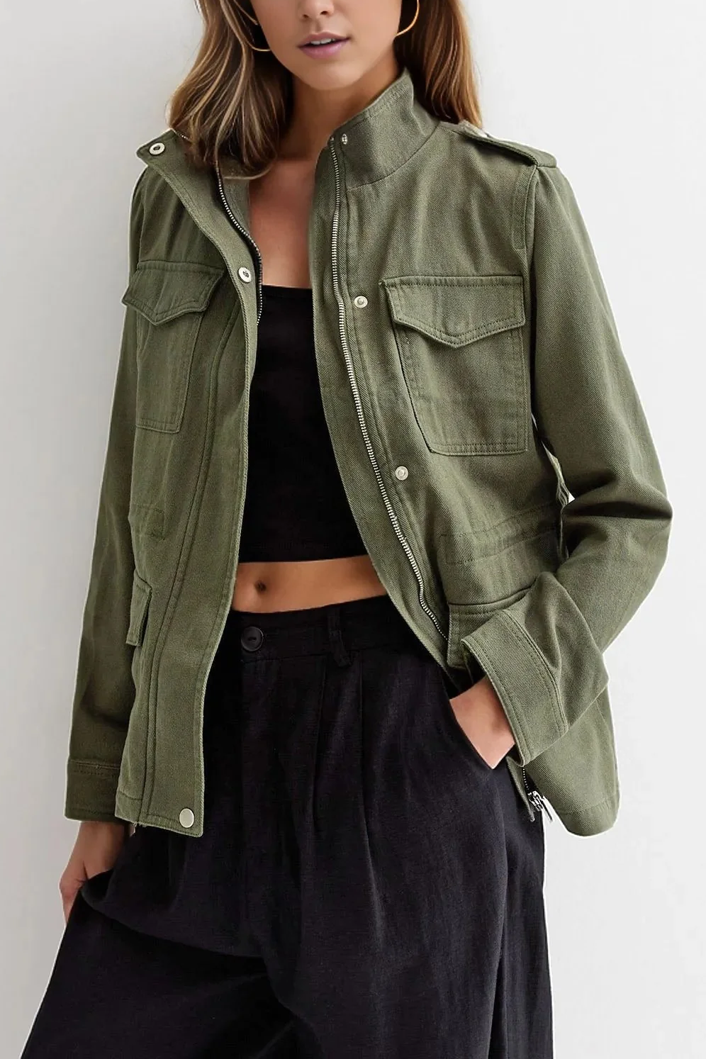 Sofia Giacca Militare in Canvas Khaki