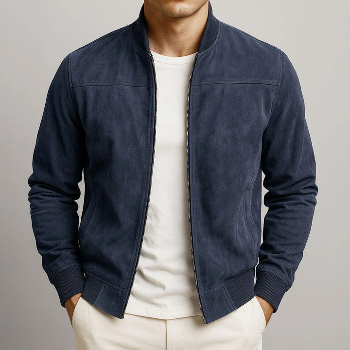 Matteo Bomber in Vera Pelle Scamosciata Marina