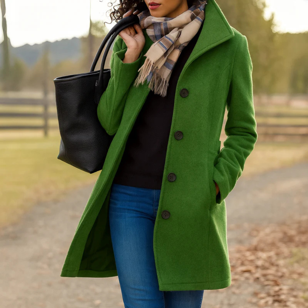 Bianca Cappotto Classico Mezza Stagione Verde Scuro