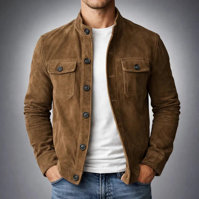 Leonardo Giacca in Vera Pelle Scamosciata Marrone