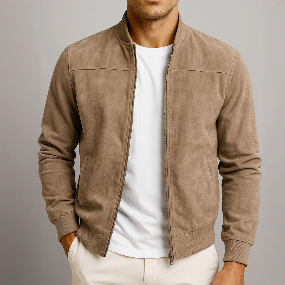 Matteo Bomber in Vera Pelle Scamosciata Marrone