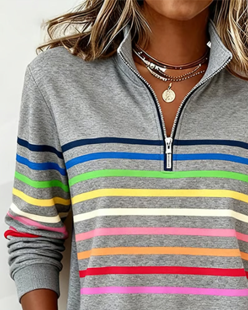 Maglione a Righe con Colletto e Zip