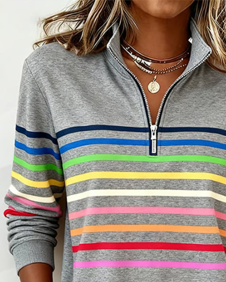 Maglione a Righe con Colletto e Zip