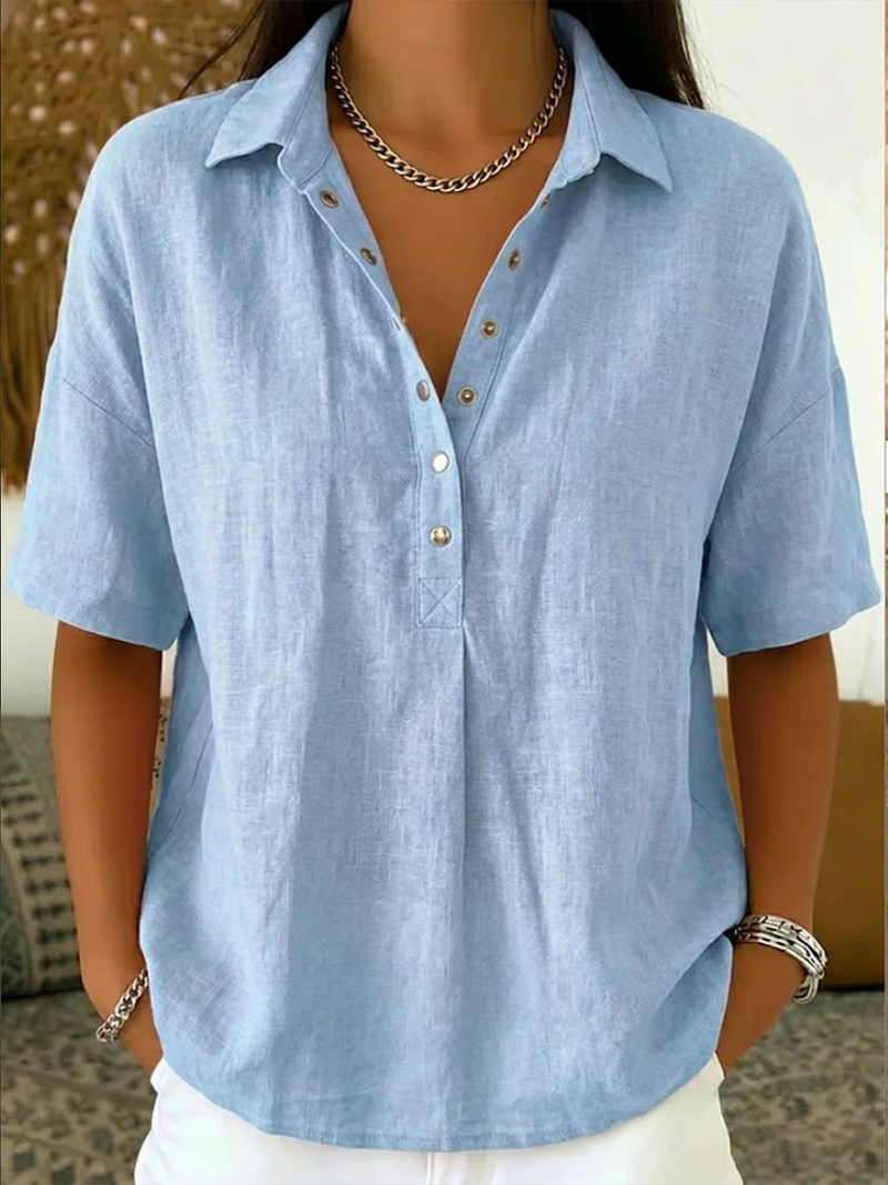 Valentina Blusa in Lino Elegante Blu Chiaro