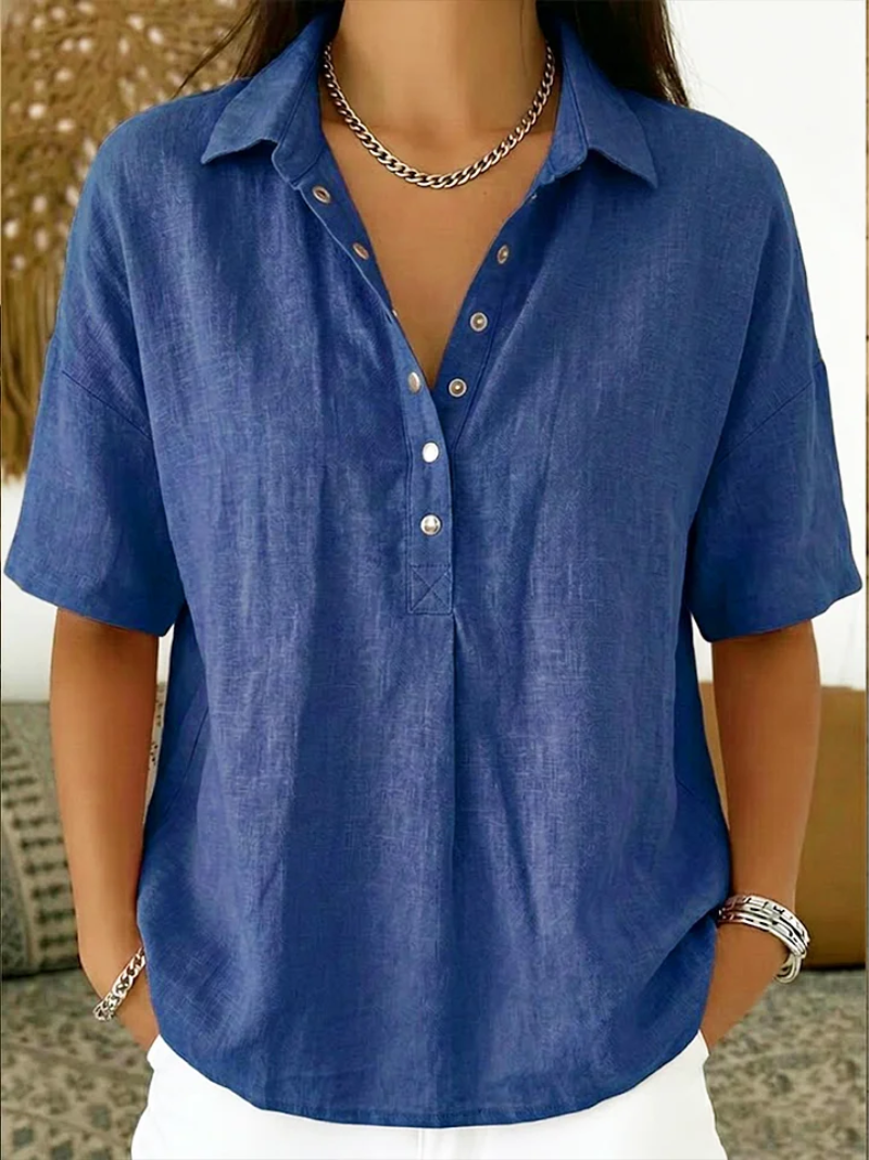 Valentina Blusa in Lino Elegante Blu