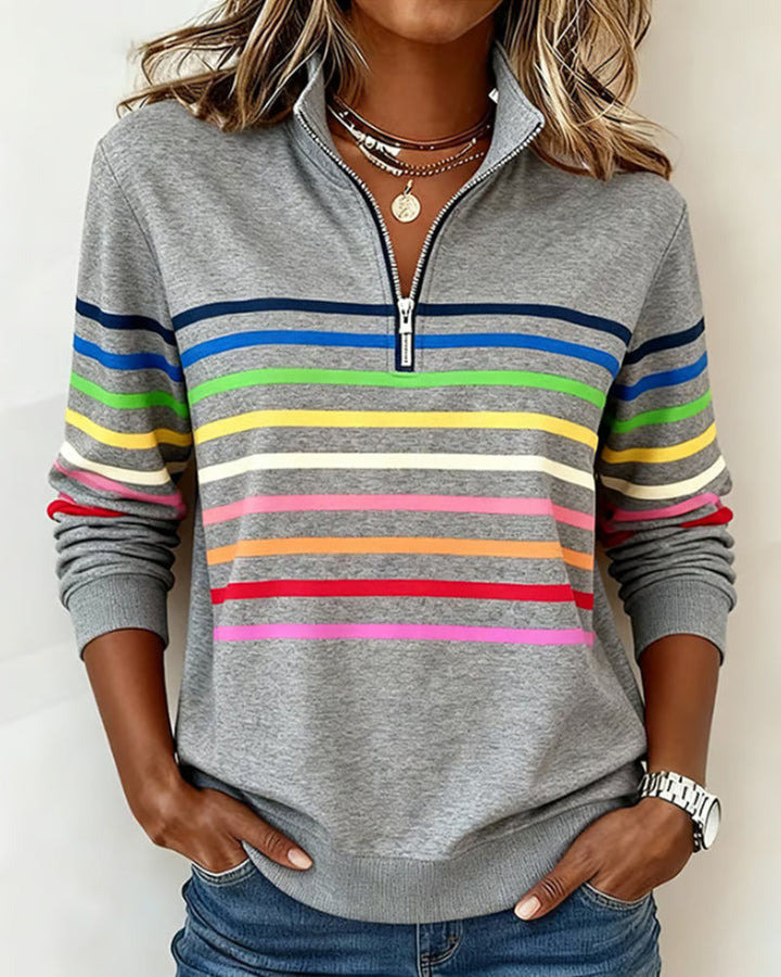 Maglione a Righe con Colletto e Zip