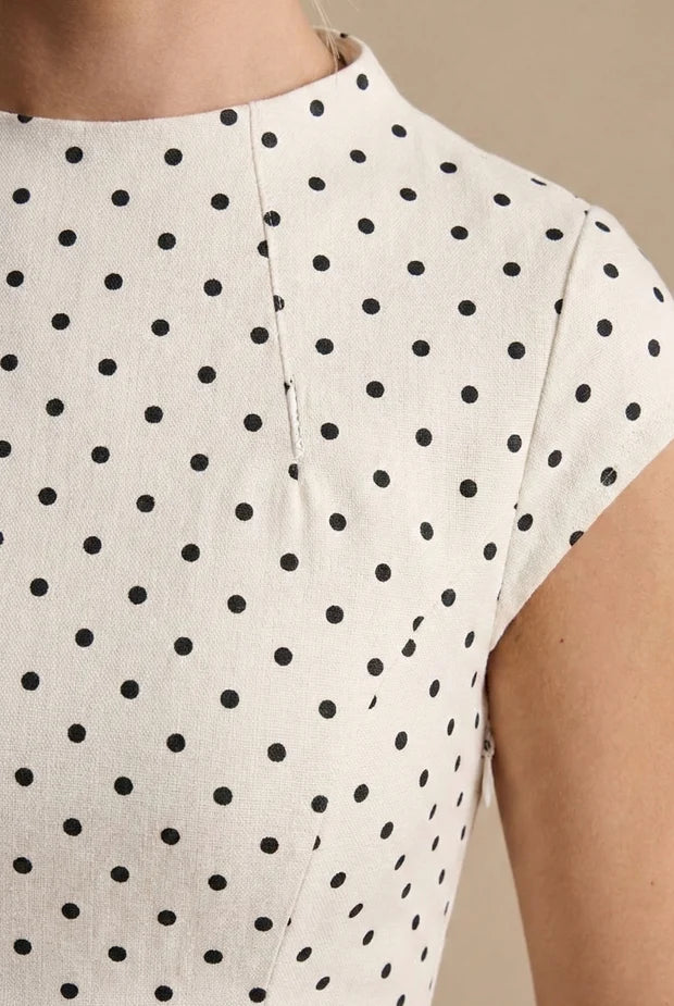 Abito Lungo a Pois con Scollo Rotondo