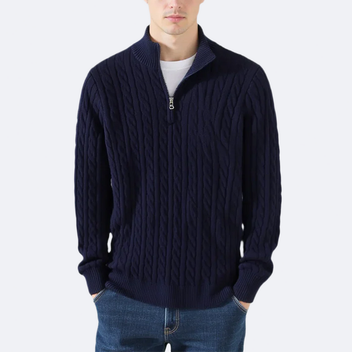 Nicola Set 5 Maglioni a Trecce con Mezza Zip indossato