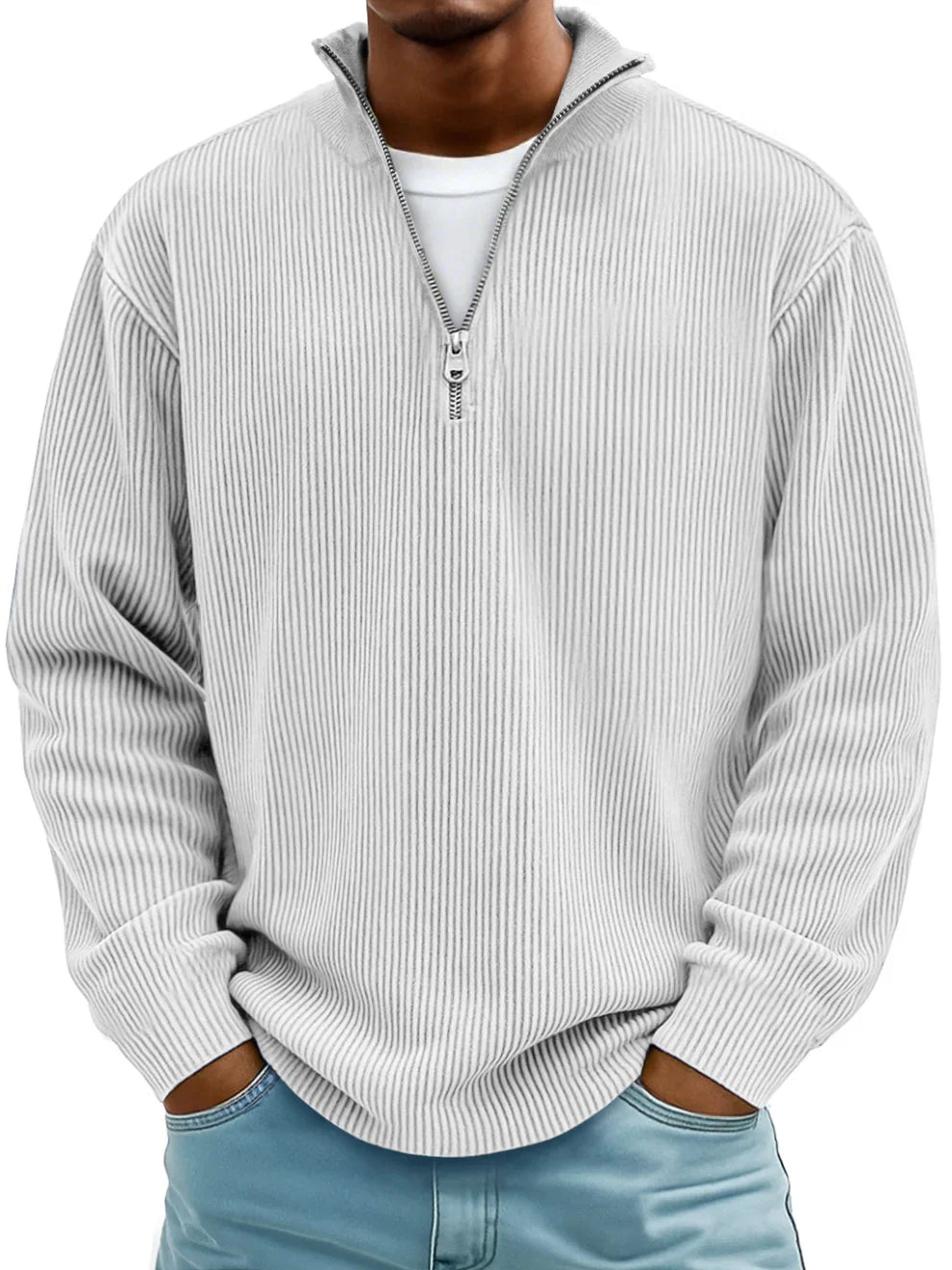 Simone Maglione Half-Zip Moderno Bianco
