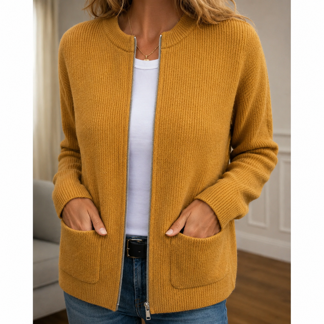 Noemi Cardigan Comodo con Zip Marrone