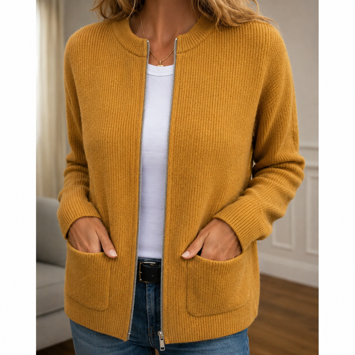 Noemi Cardigan Comodo con Zip Marrone