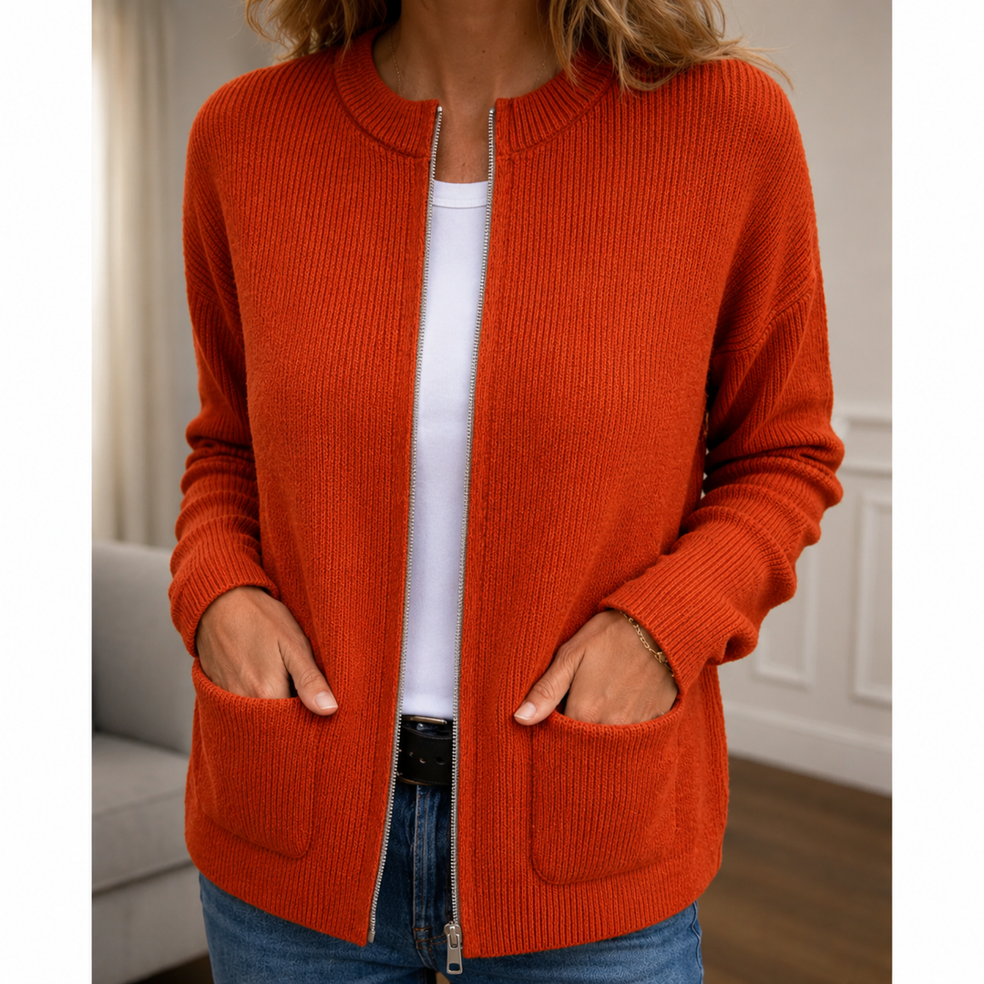 Noemi Cardigan Comodo con Zip Arancione