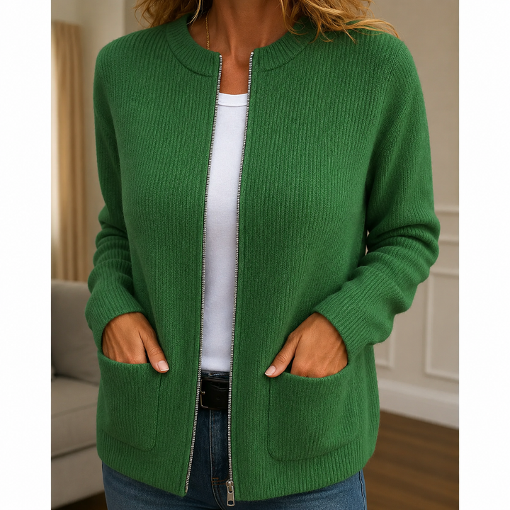 Noemi Cardigan Comodo con Zip Verde