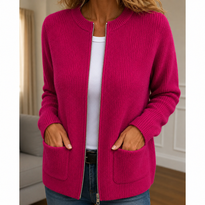 Noemi Cardigan Comodo con Zip Rosa