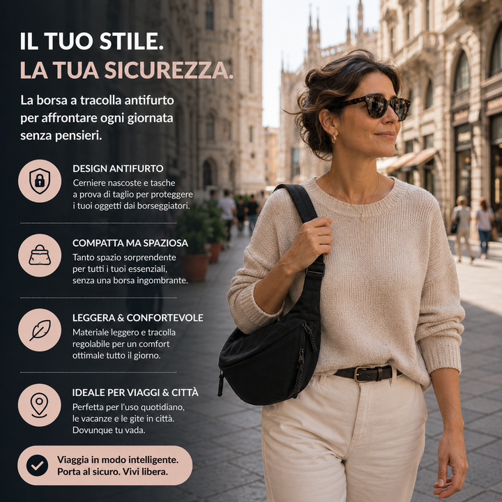 Borsa a Spalla in Nylon Nera