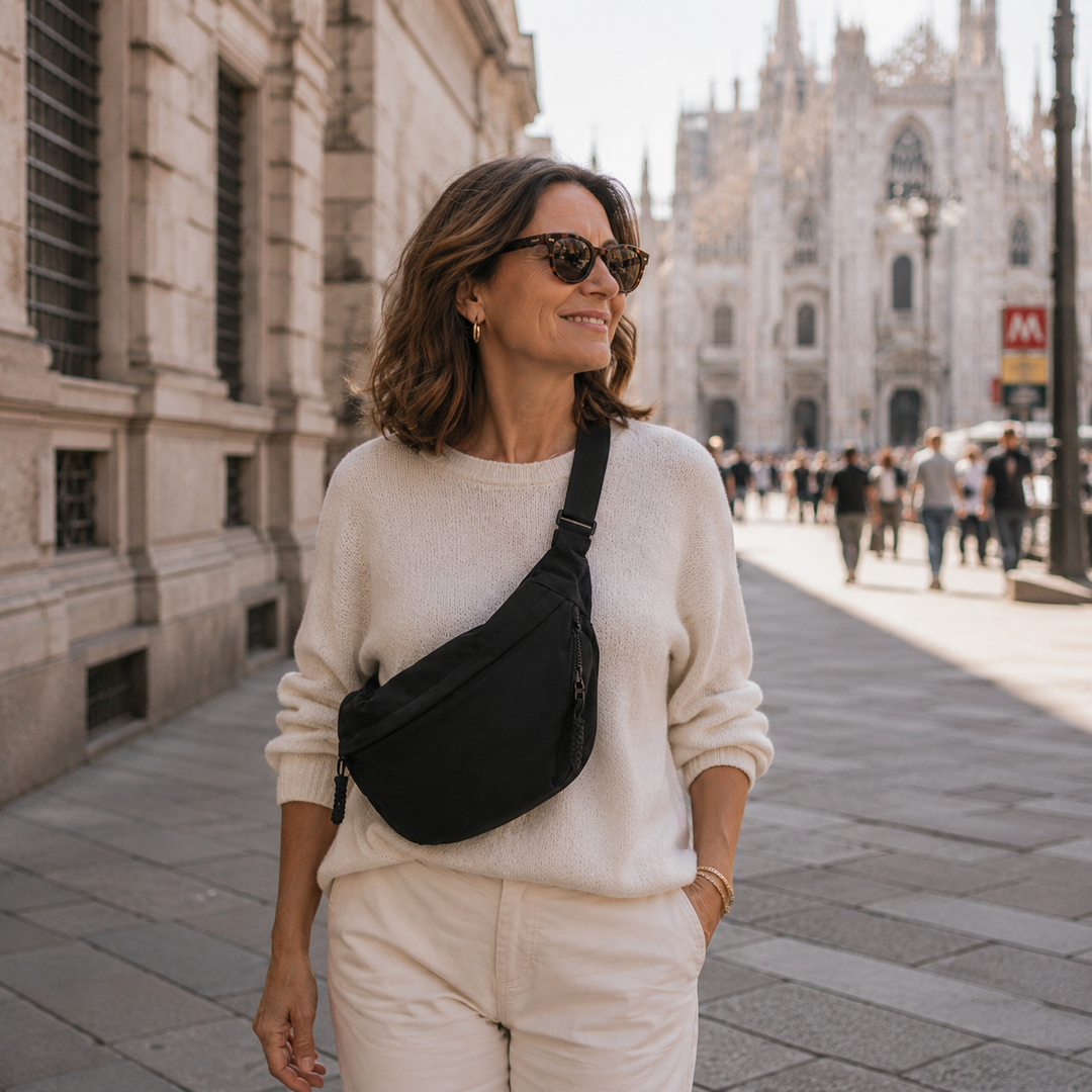 Borsa a Spalla in Nylon Nera