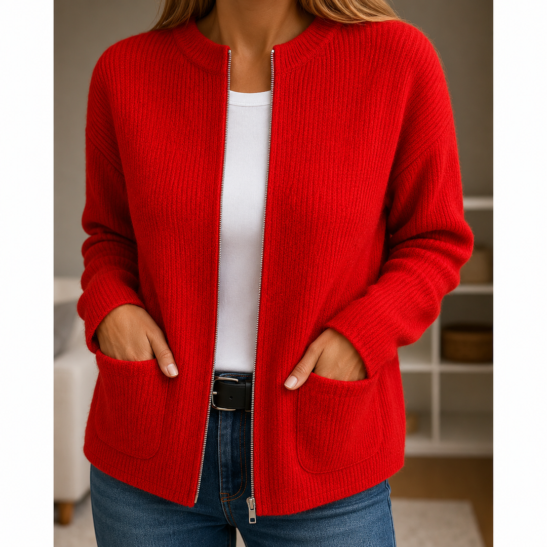 Noemi Cardigan Comodo con Zip Rosso