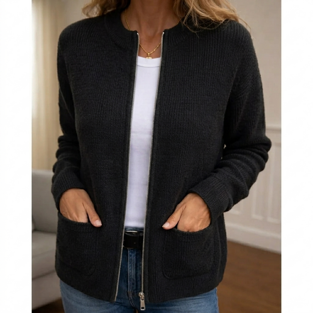 Noemi Cardigan Comodo con Zip Nero