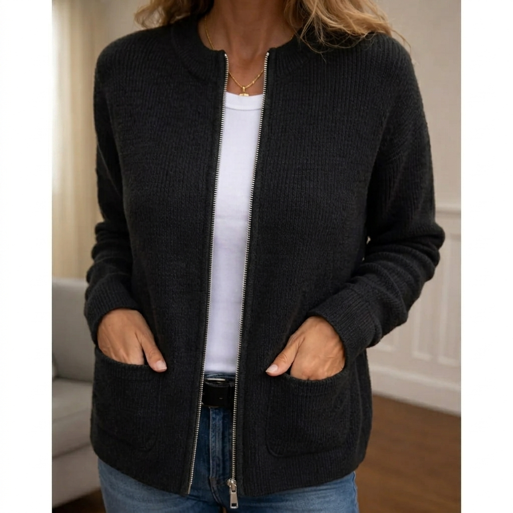 Noemi Cardigan Comodo con Zip Nero