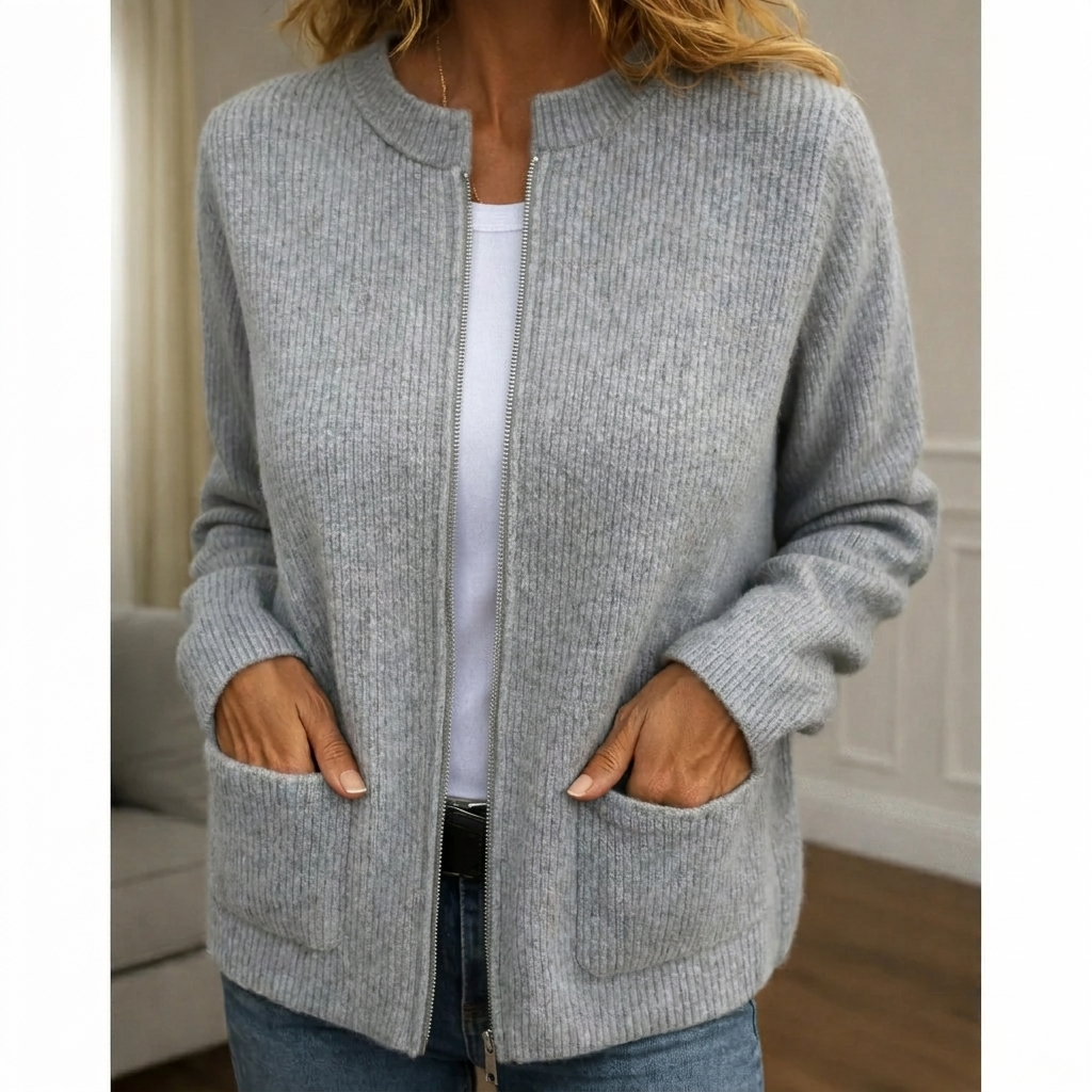 Noemi Cardigan Comodo con Zip Grigio
