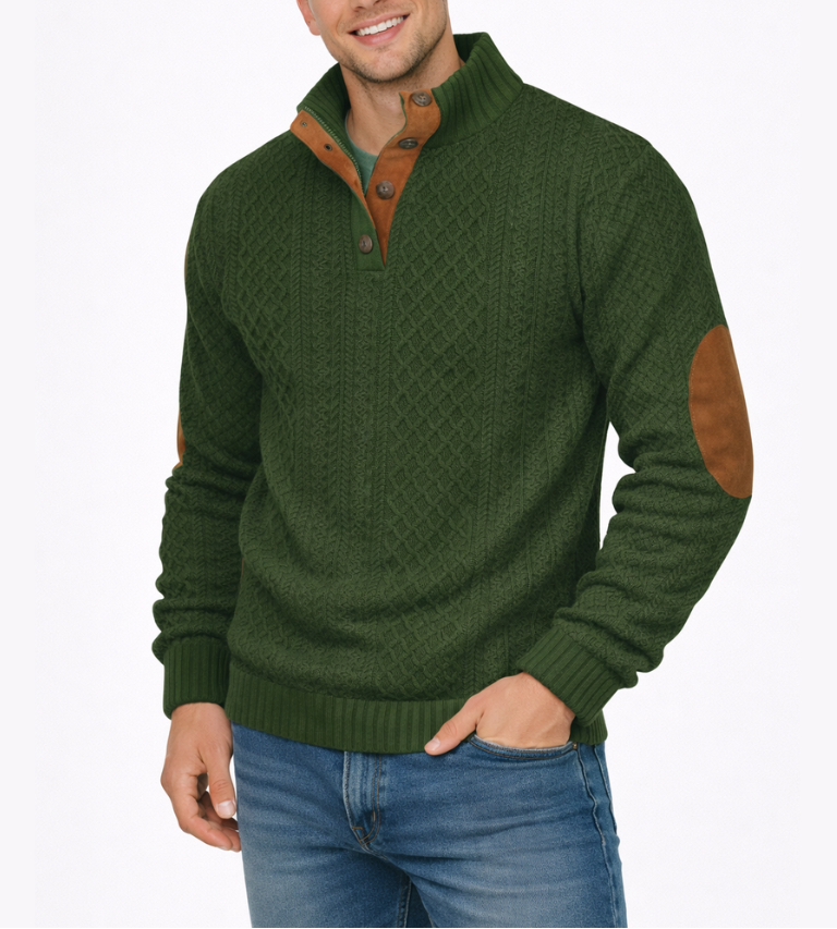 Enzo Maglione a Trecce con Toppe ai Gomiti Verde Militare