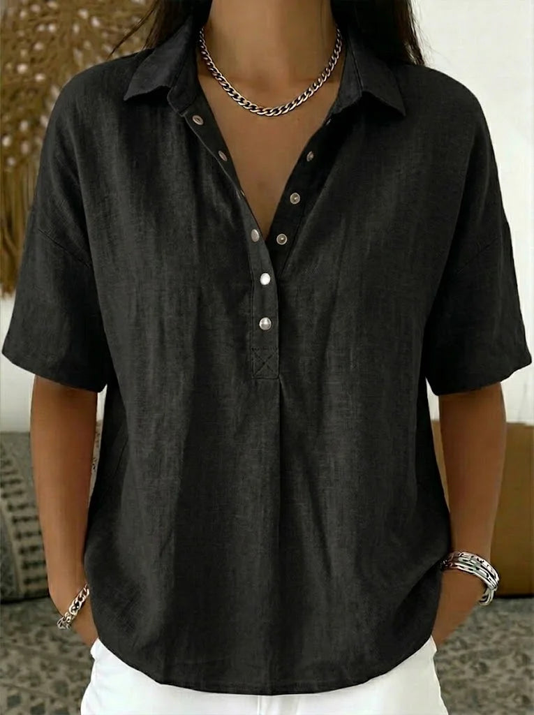 Valentina Blusa in Lino Elegante Nero