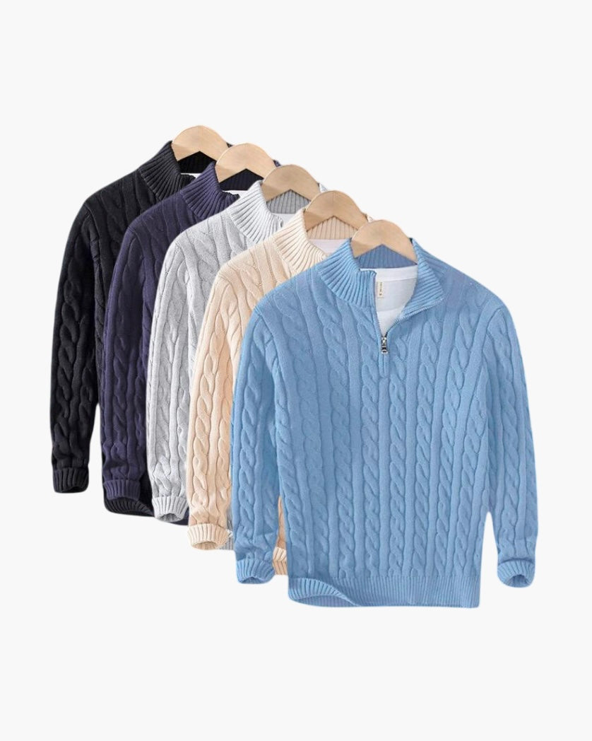Nicola Set 5 Maglioni a Trecce con Mezza Zip