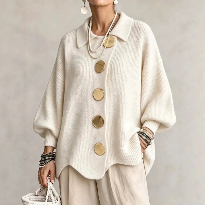 Isabella Cardigan Oversize con Colletto Crema