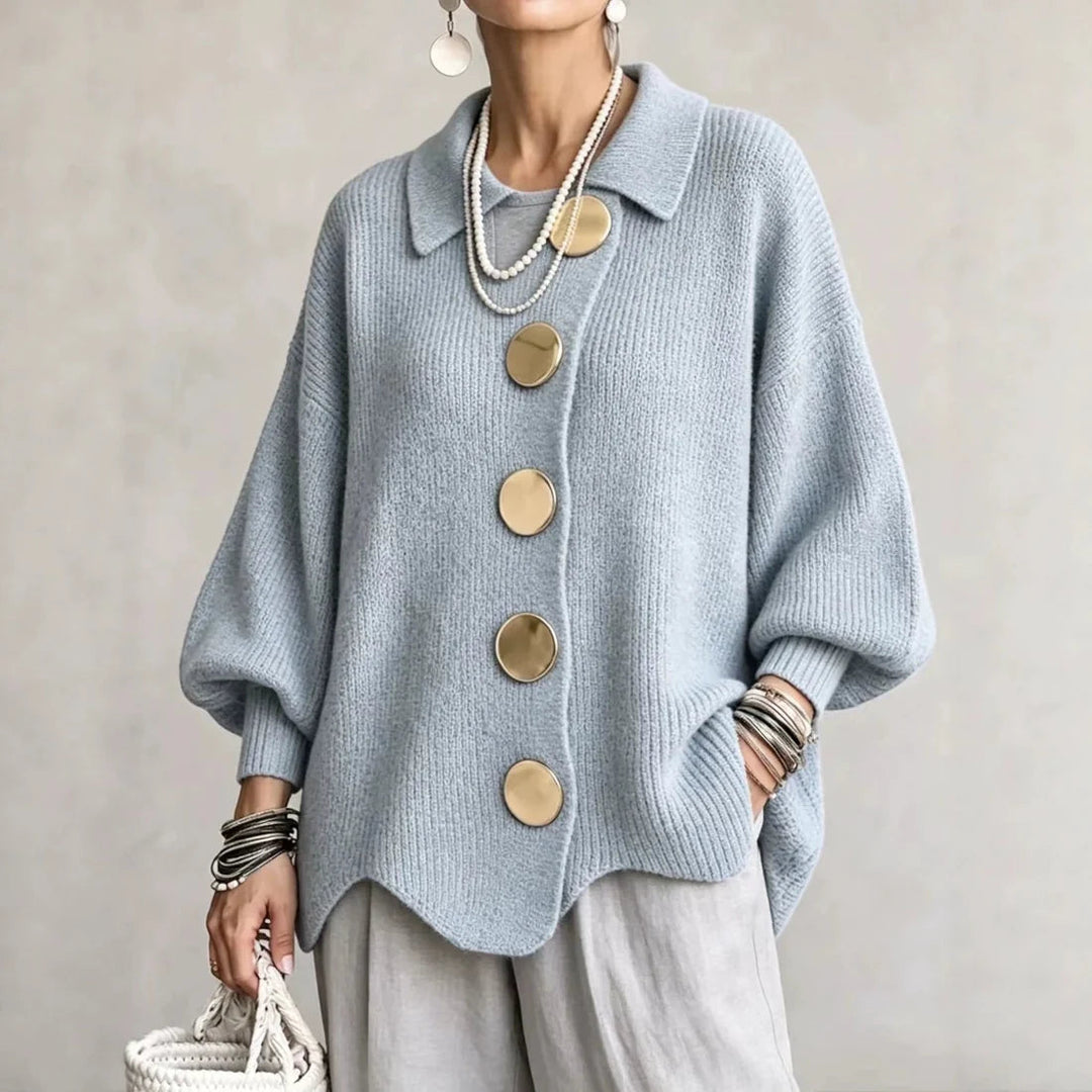 Isabella Cardigan Oversize con Colletto Blu Chiaro