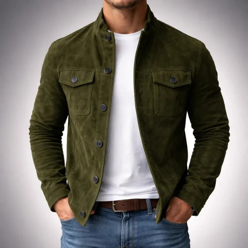 Leonardo Giacca in Vera Pelle Scamosciata Verde
