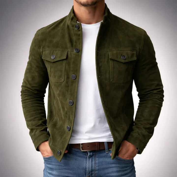 Leonardo Giacca in Vera Pelle Scamosciata Verde