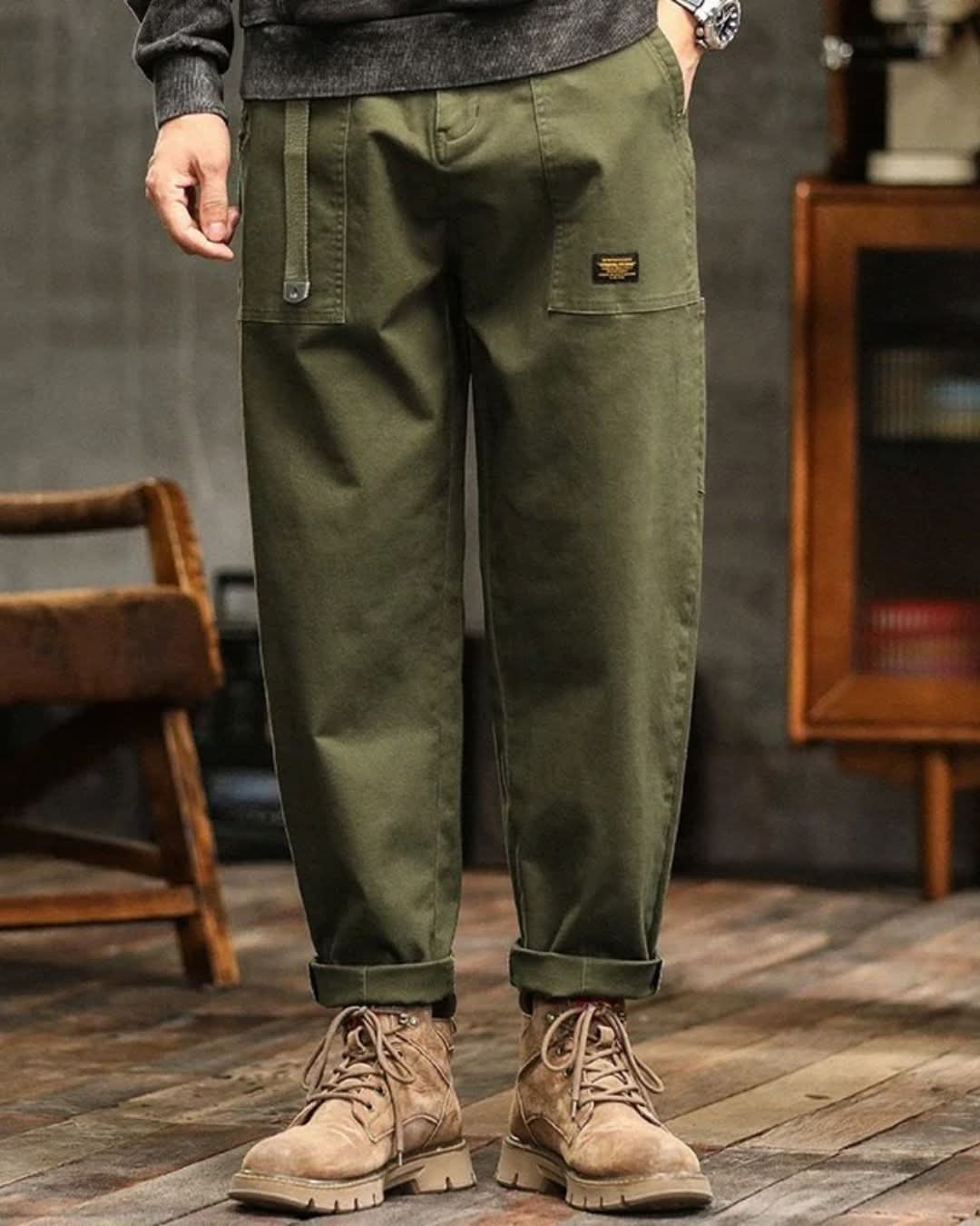 Tommaso Pantaloni Cargo Vintage Verde Militare