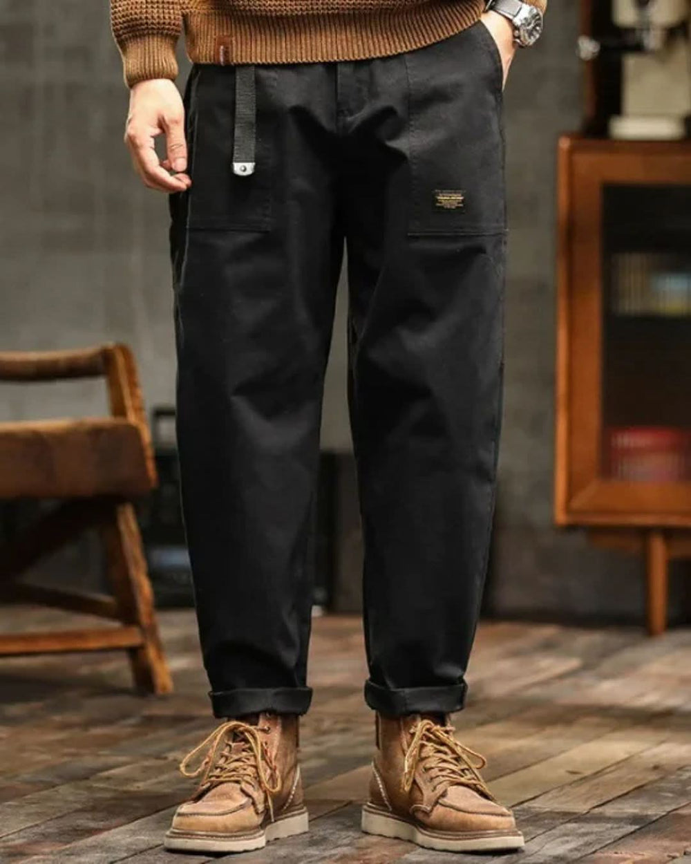 Tommaso Pantaloni Cargo Vintage Nero