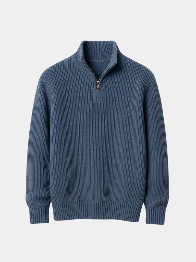 Edoardo Maglione Quarter-Zip in Misto Lana Blu
