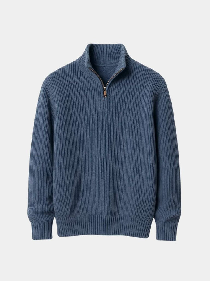 Edoardo Maglione Quarter-Zip in Misto Lana Blu