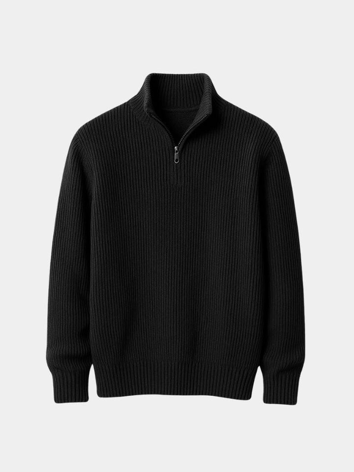 Edoardo Maglione Quarter-Zip in Misto Lana Nero