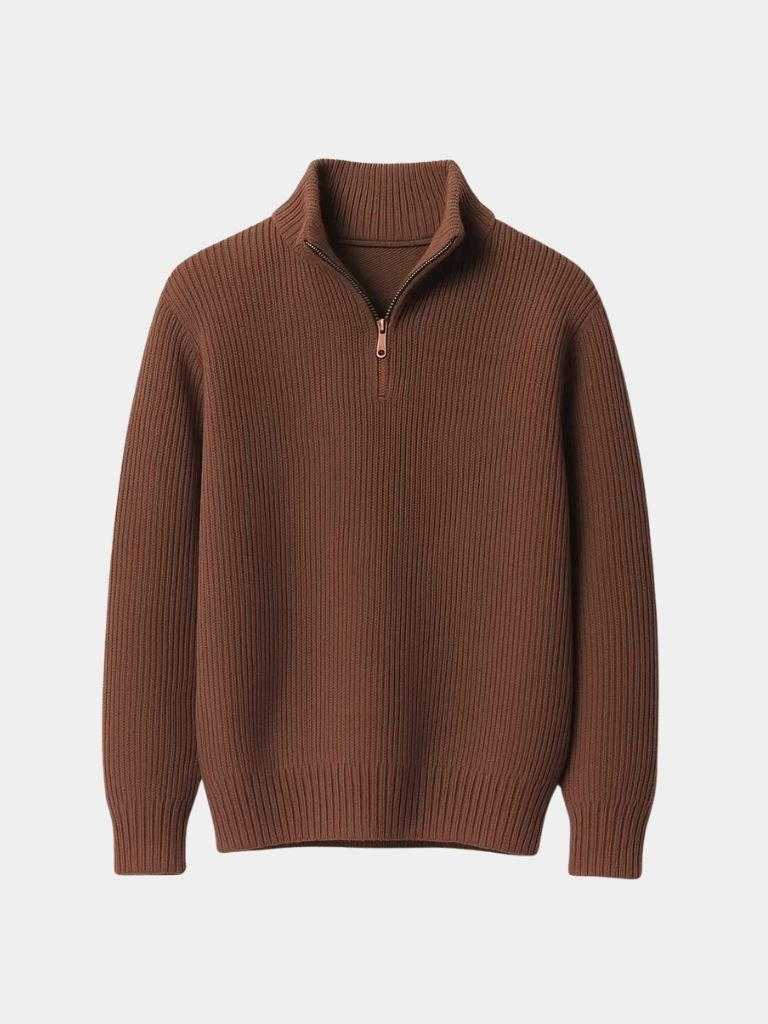 Edoardo Maglione Quarter-Zip in Misto Lana Marrone