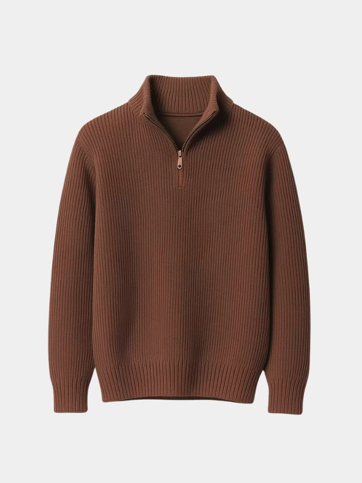 Edoardo Maglione Quarter-Zip in Misto Lana Marrone