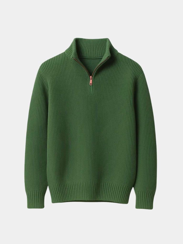 Edoardo Maglione Quarter-Zip in Misto Lana Verde