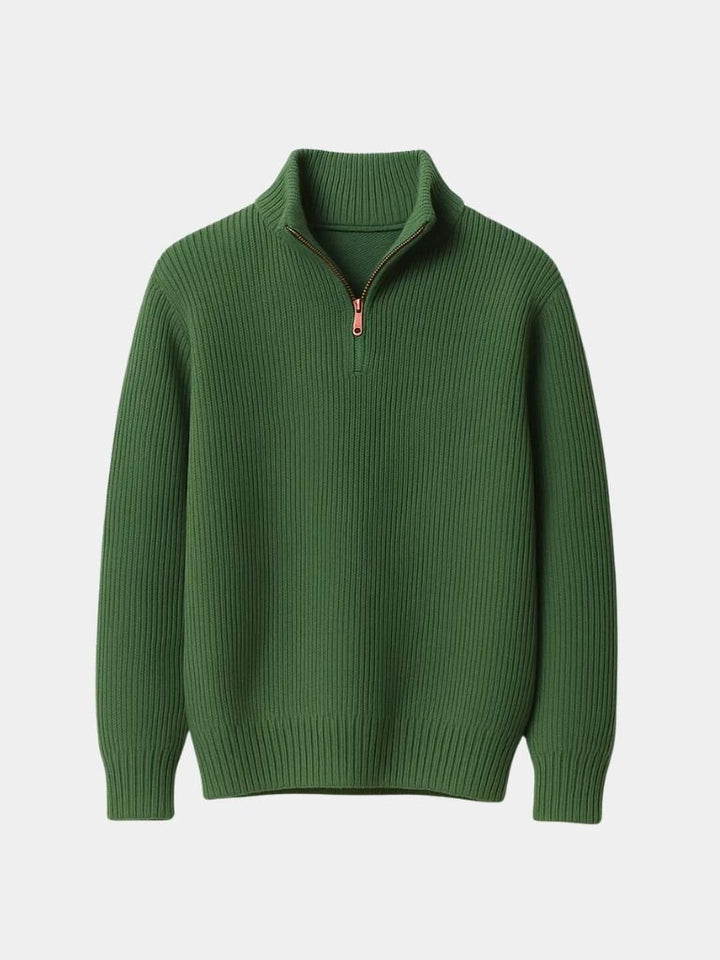 Edoardo Maglione Quarter-Zip in Misto Lana Verde