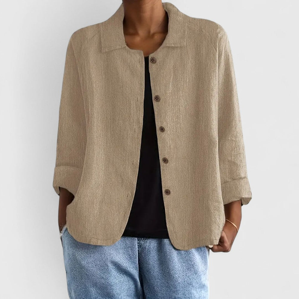 Valeria Giacca in Lino con Bottoni Khaki