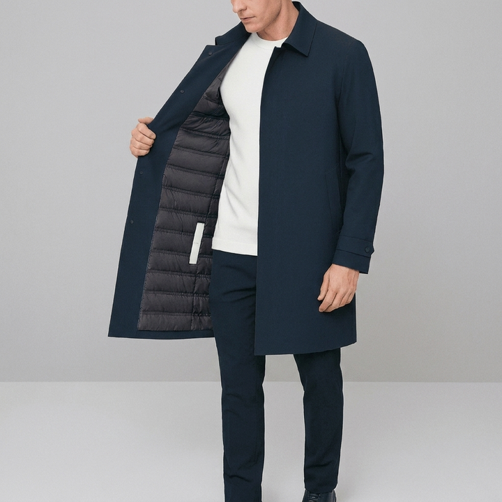 Trench Coat Imbottito con Chiusura a Bottoni